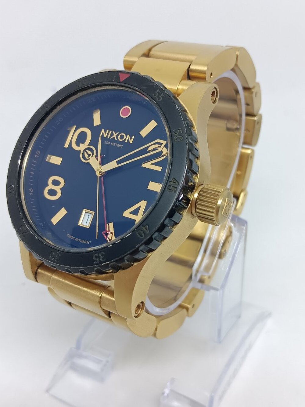 Nixon A277-513 The Diplomat Men's 45mm Gold S/Steel GMT Date Watch NEW BATT